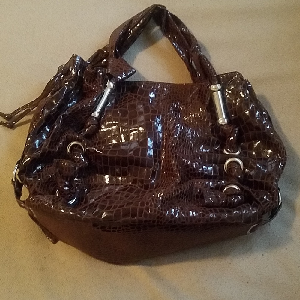 Oversized chocolate brown, soft faux croc bag